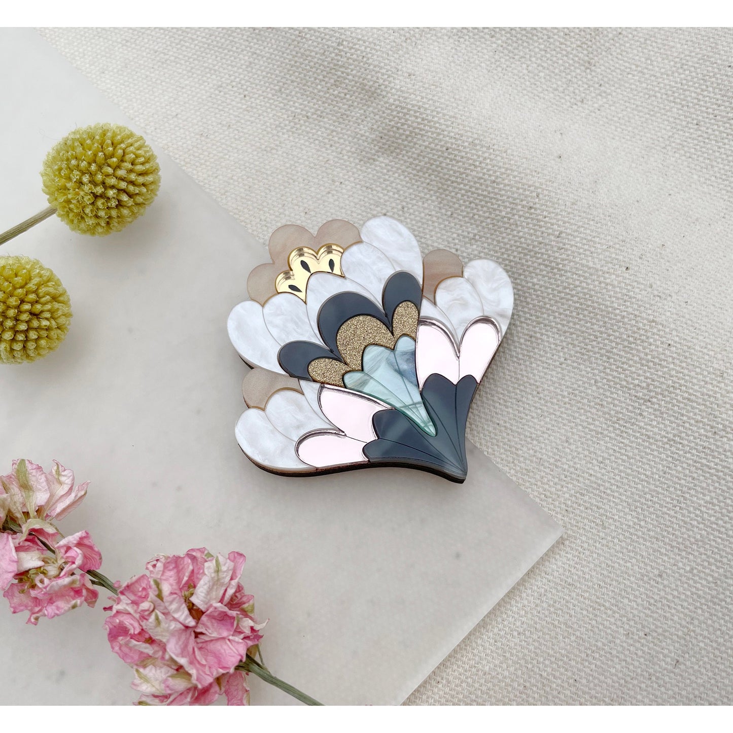 Crocus Flower Brooch in Pearl