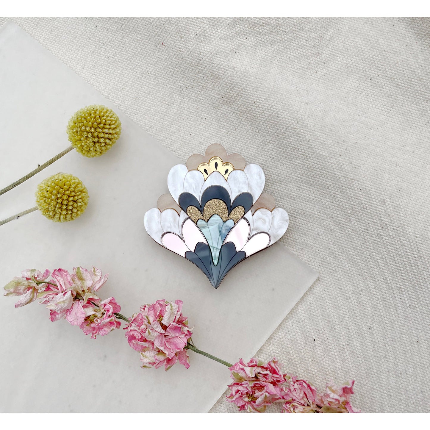 Crocus Flower Brooch in Pearl