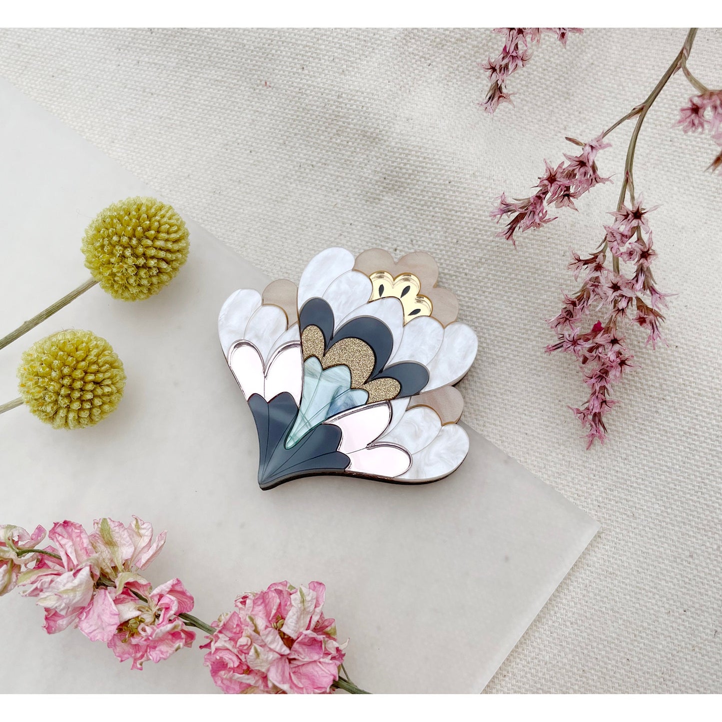Crocus Flower Brooch in Pearl