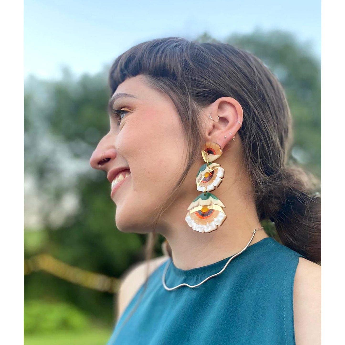 Isobel Floral Statement Earrings in Caramel