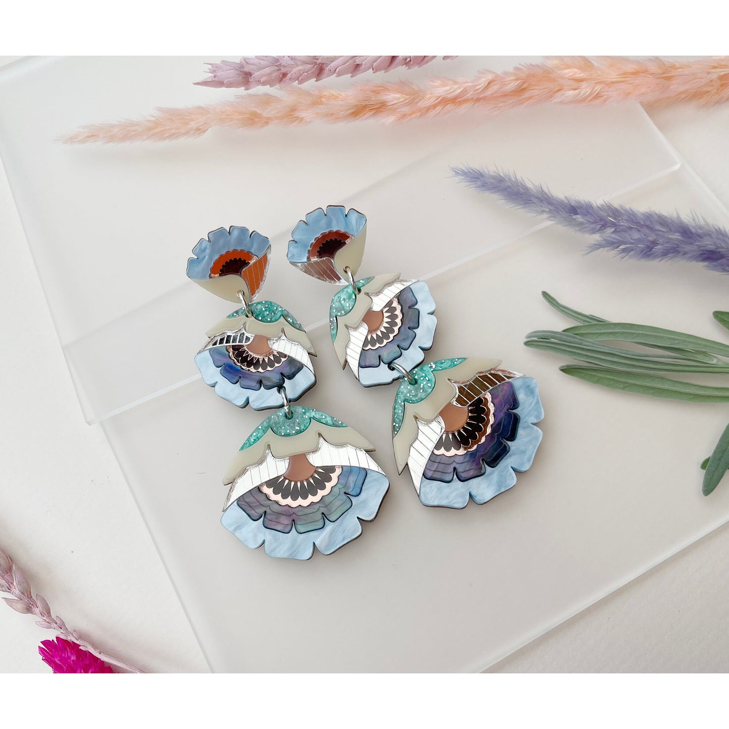 Isobel Floral Statement Earrings in Cornflower