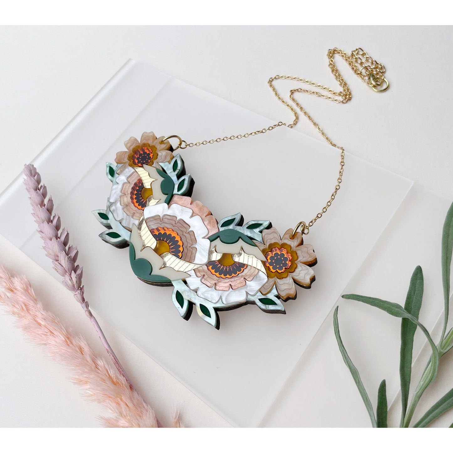 Isobel Floral Bib Necklace in Caramel
