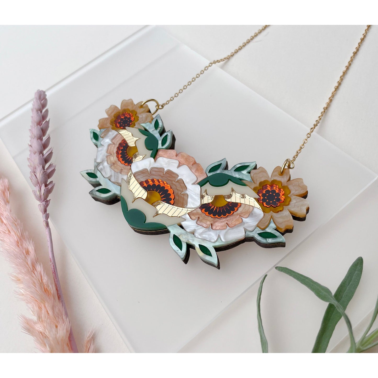 Isobel Floral Bib Necklace in Caramel