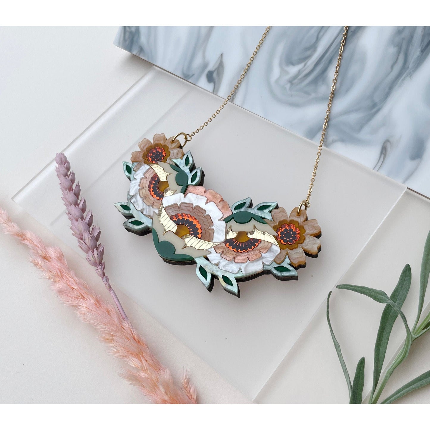 Isobel Floral Bib Necklace in Caramel