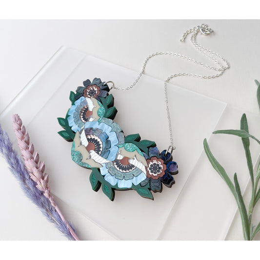 Isobel Floral Bib Necklace in Cornflower