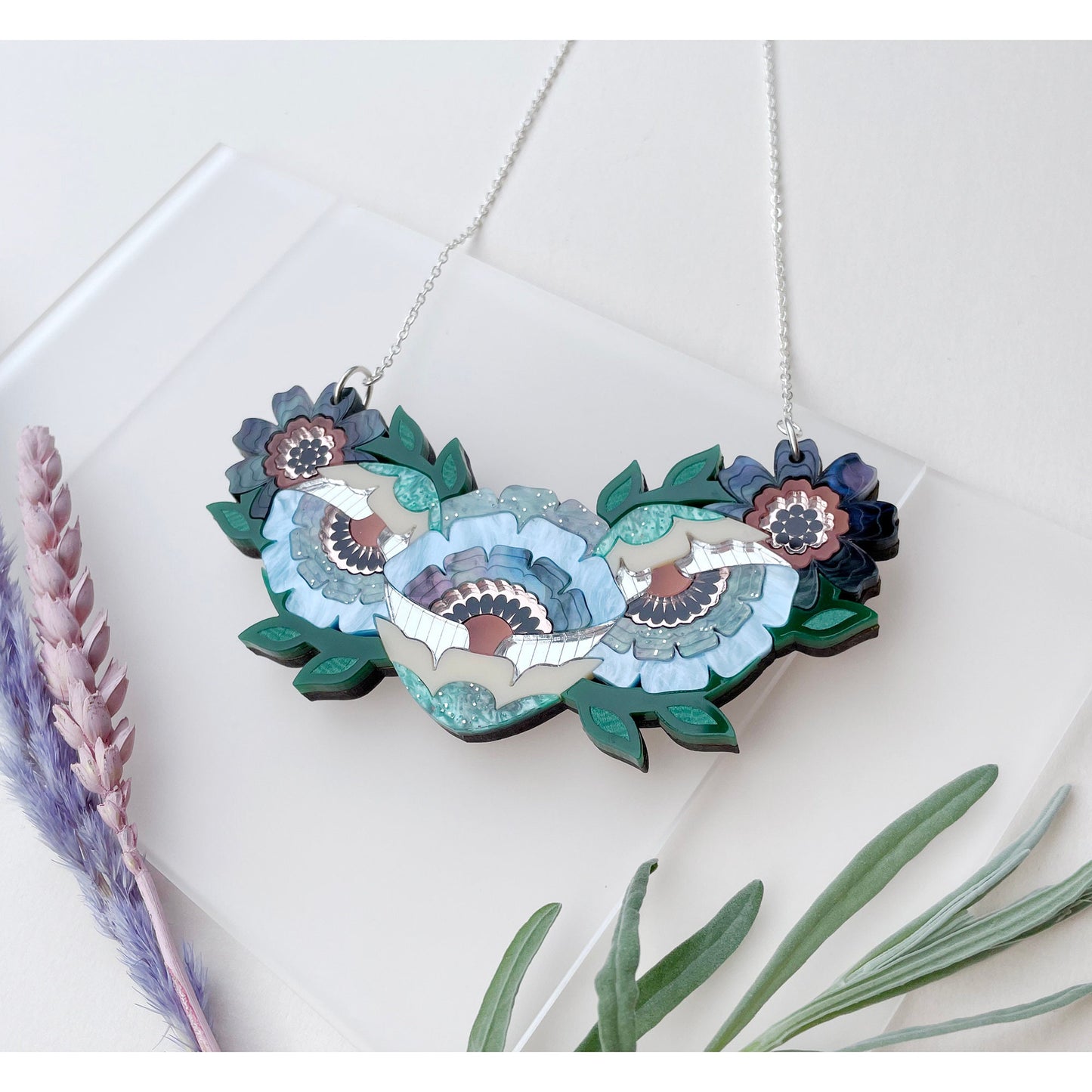 Isobel Floral Bib Necklace in Cornflower