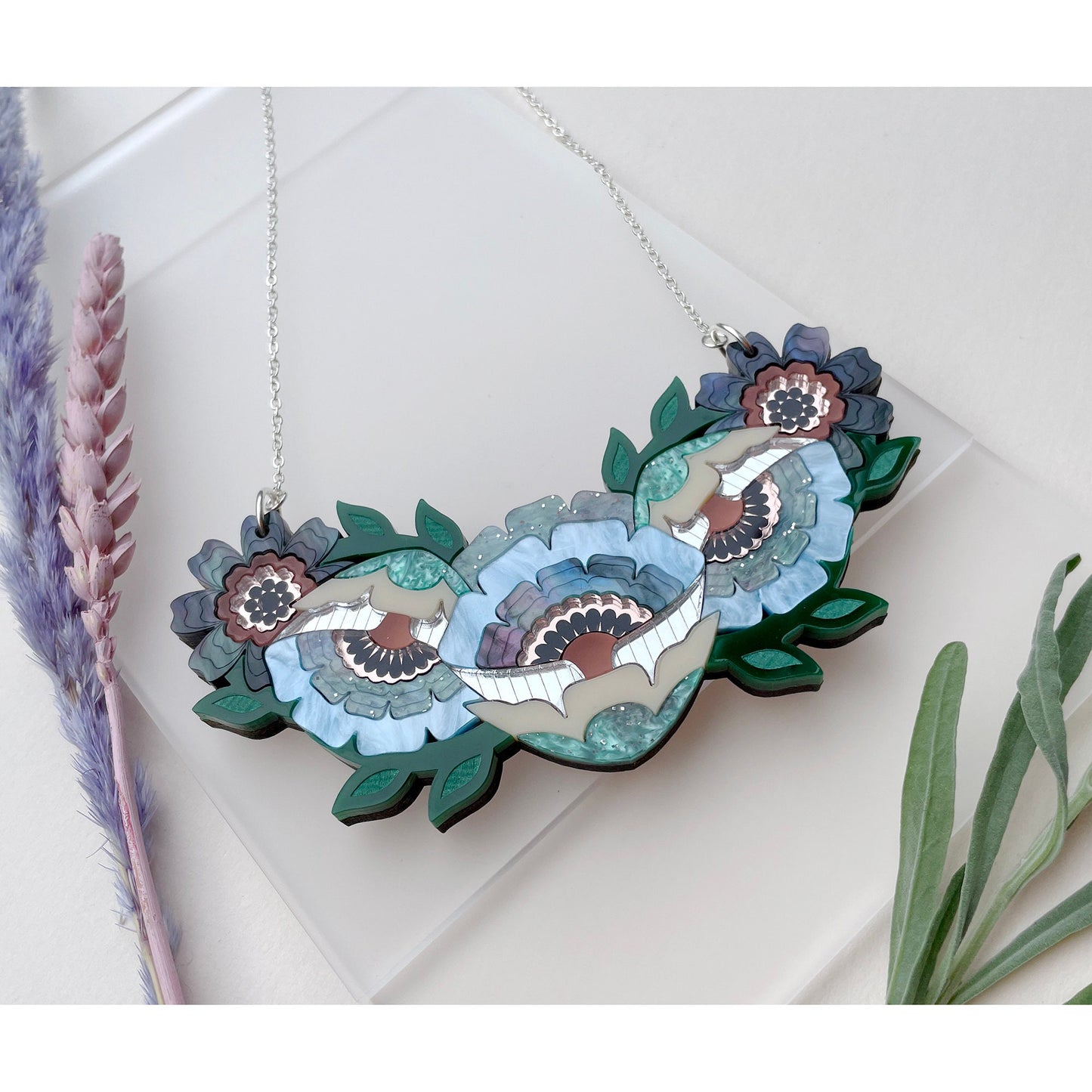 Isobel Floral Bib Necklace in Cornflower