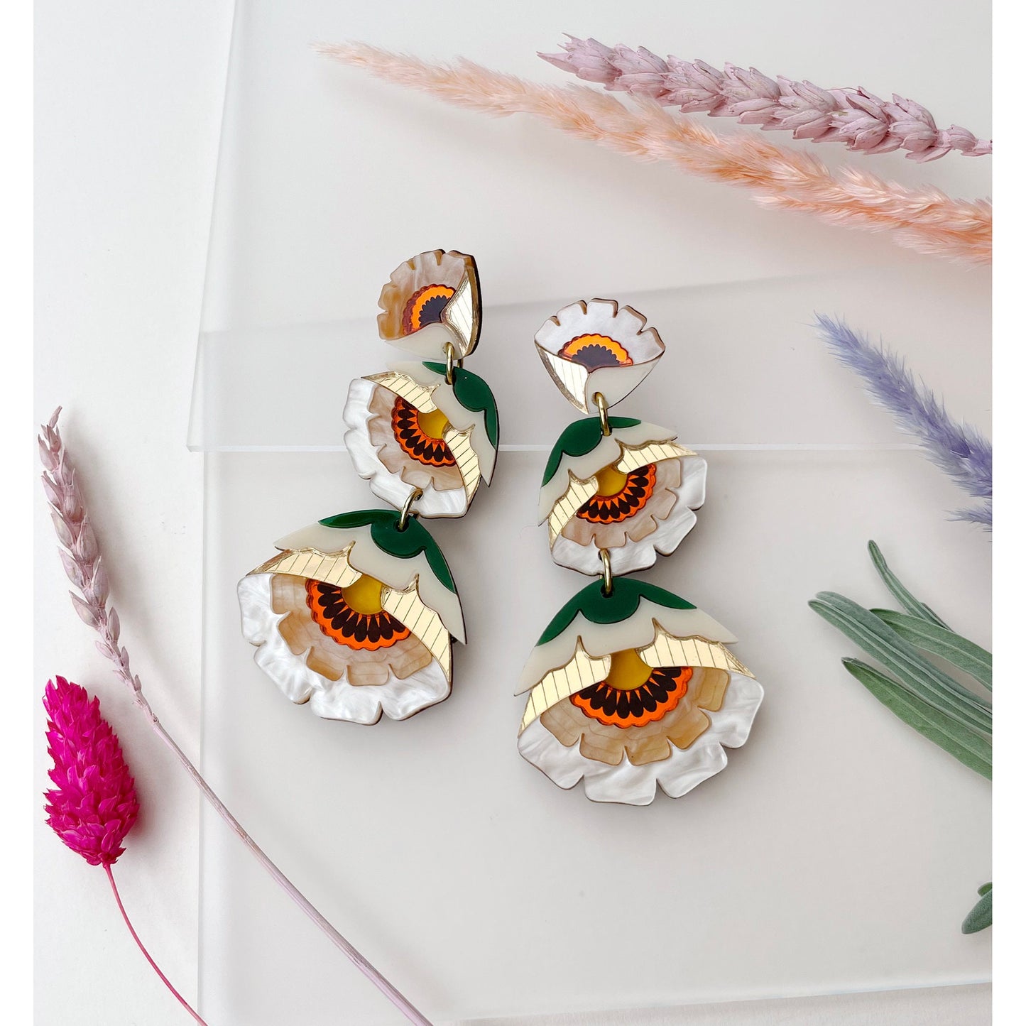 Isobel Floral Statement Earrings in Caramel