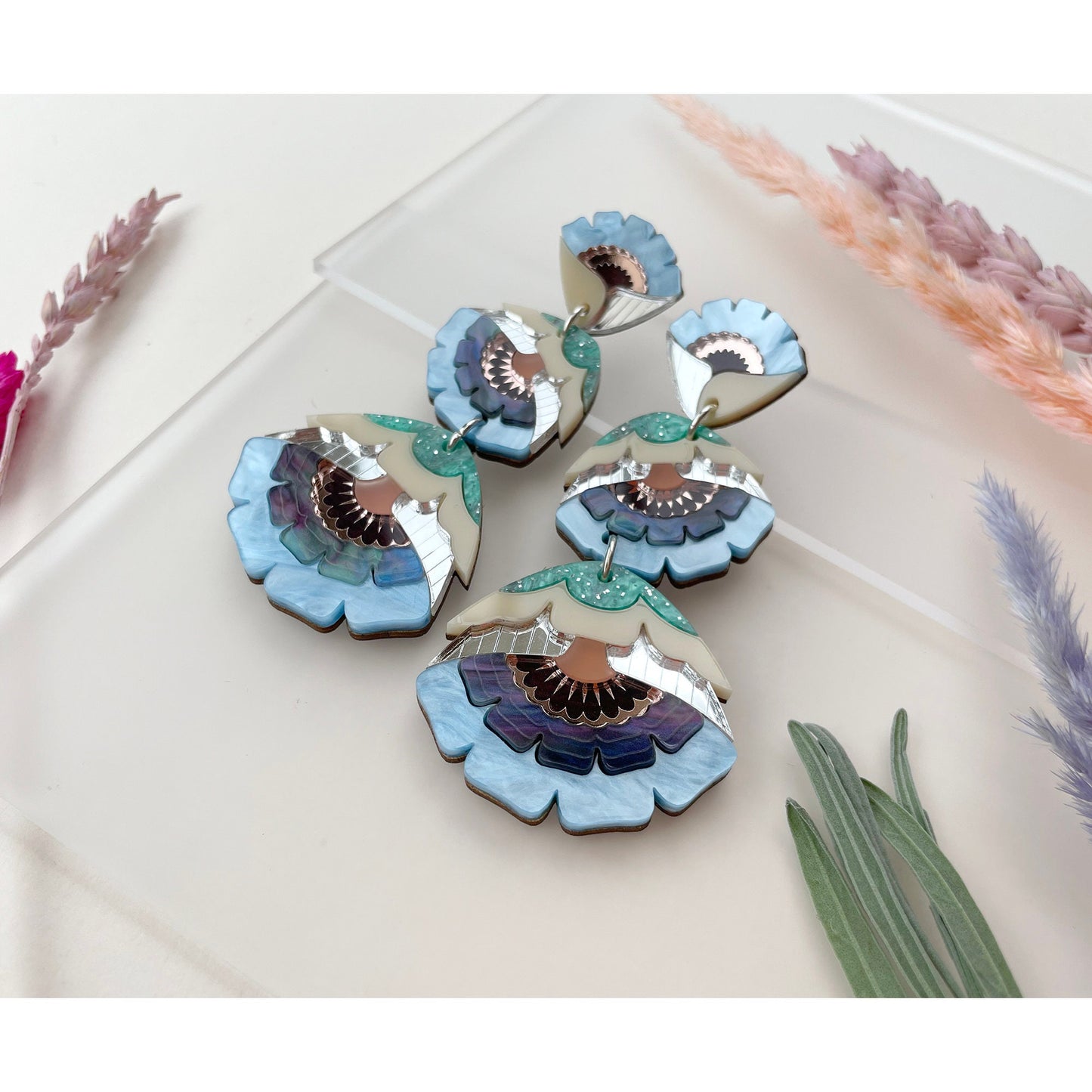 Isobel Floral Statement Earrings in Cornflower