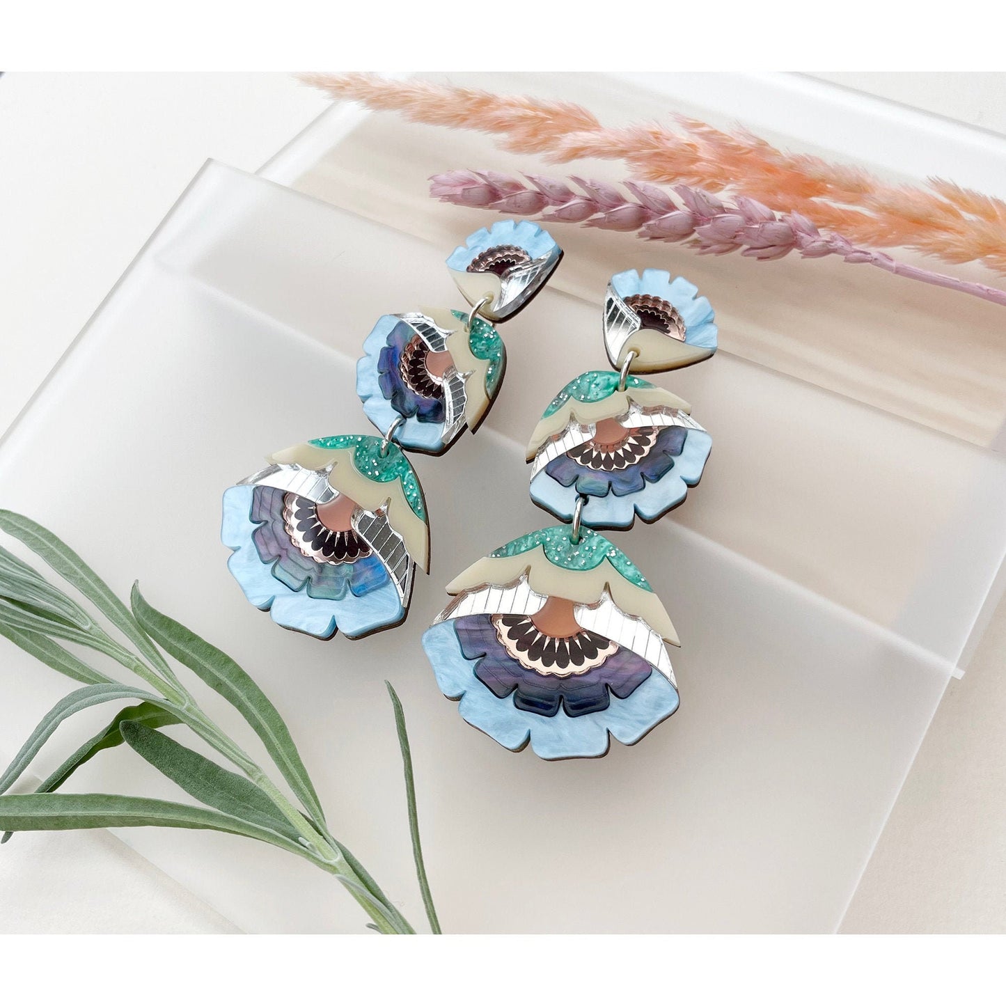 Isobel Floral Statement Earrings in Cornflower