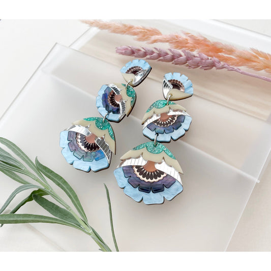 Isobel Floral Statement Earrings in Cornflower