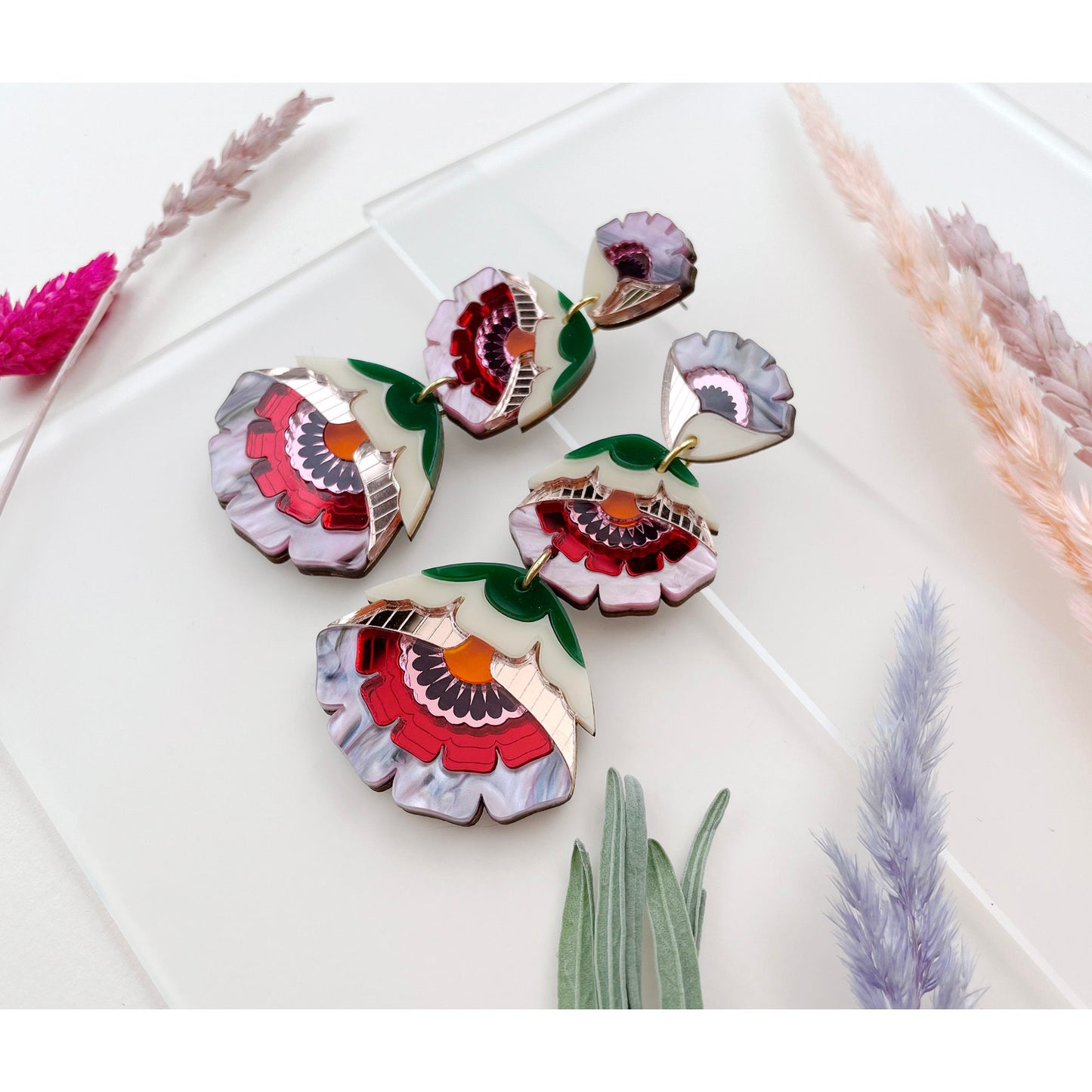 Isobel Triple Drop Statement Earrings in Sunset