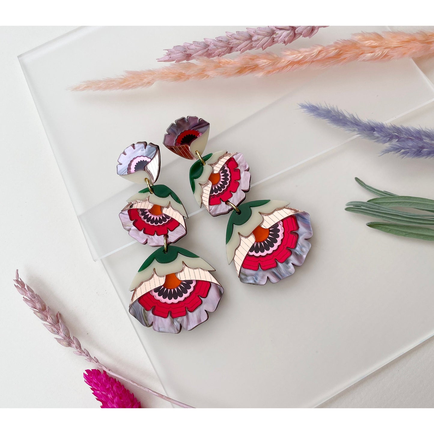 Isobel Triple Drop Statement Earrings in Sunset