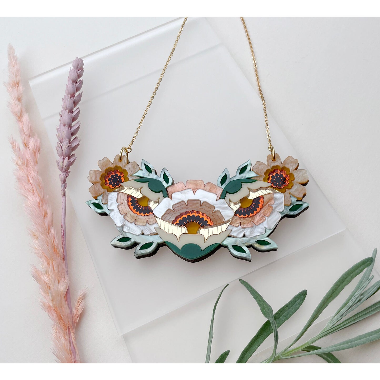Isobel Floral Bib Necklace in Caramel