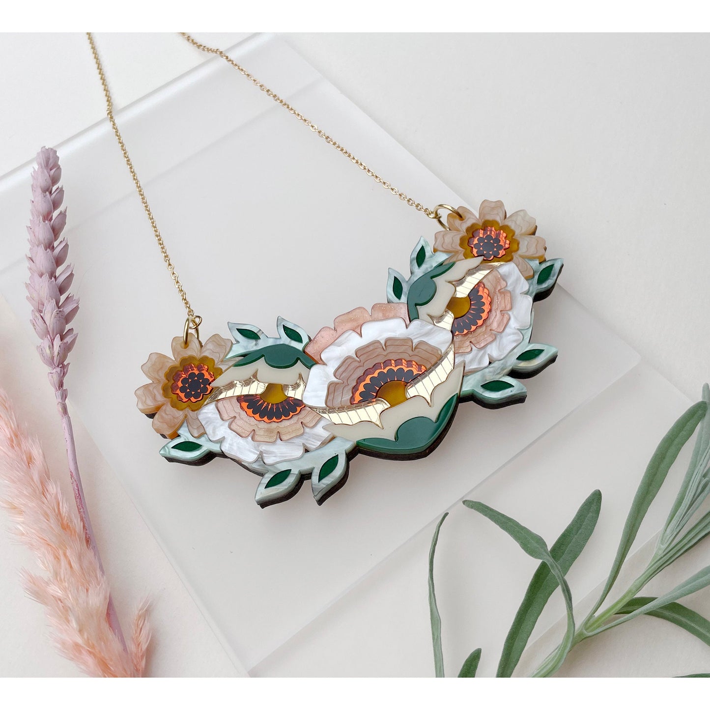 Isobel Floral Bib Necklace in Caramel