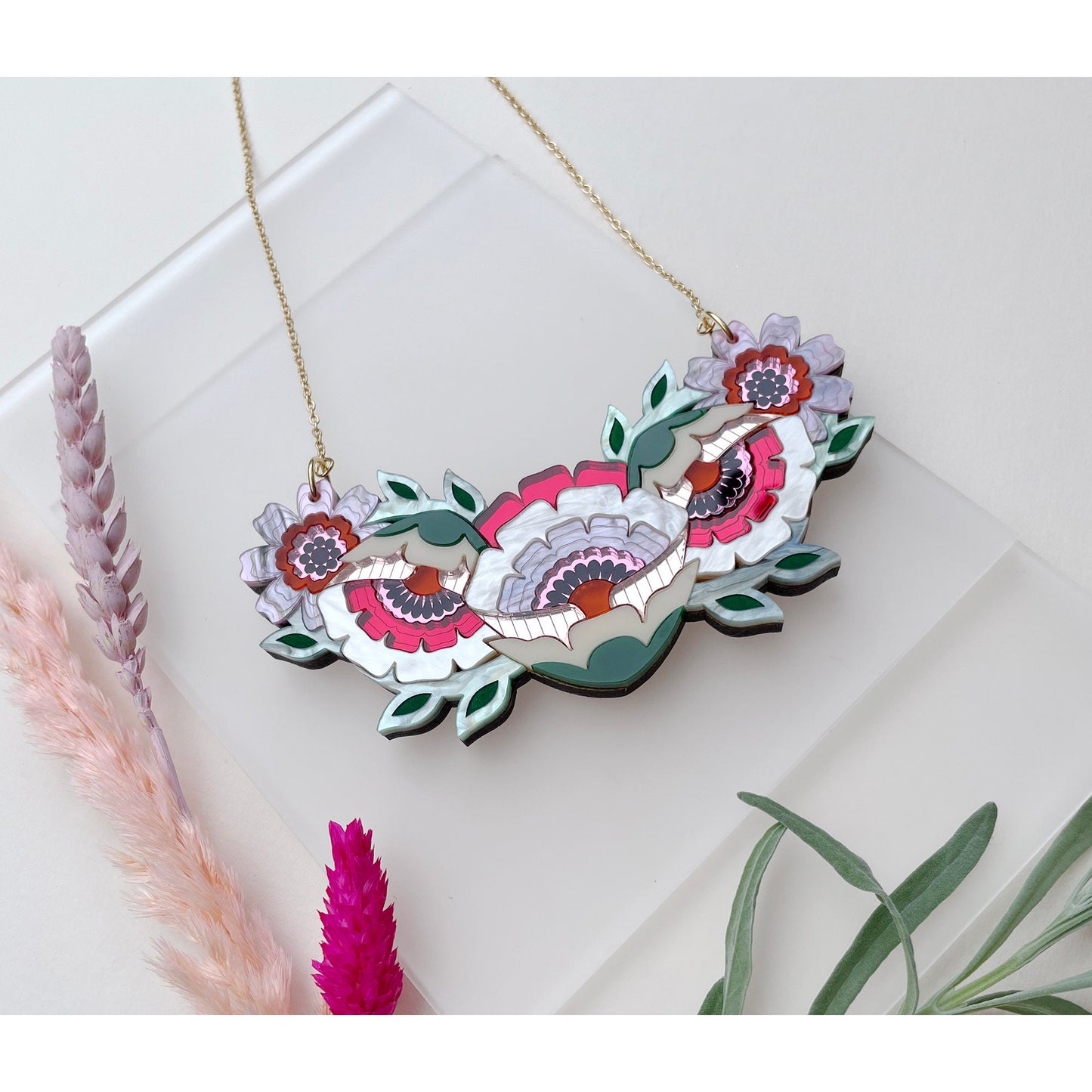 Isobel Floral Bib Necklace in Sunset