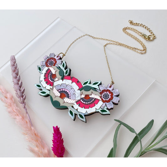Isobel Floral Bib Necklace in Sunset