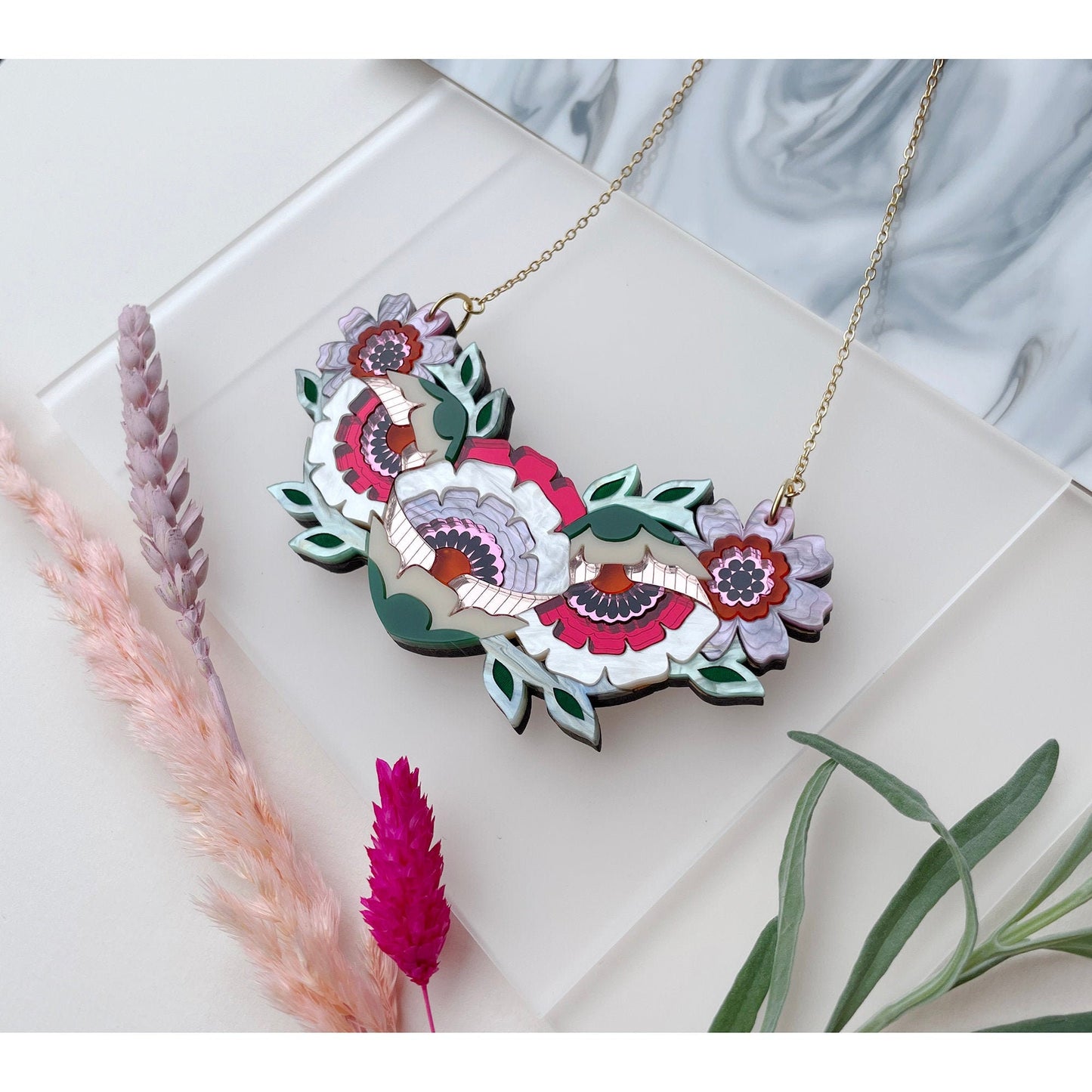 Isobel Floral Bib Necklace in Sunset