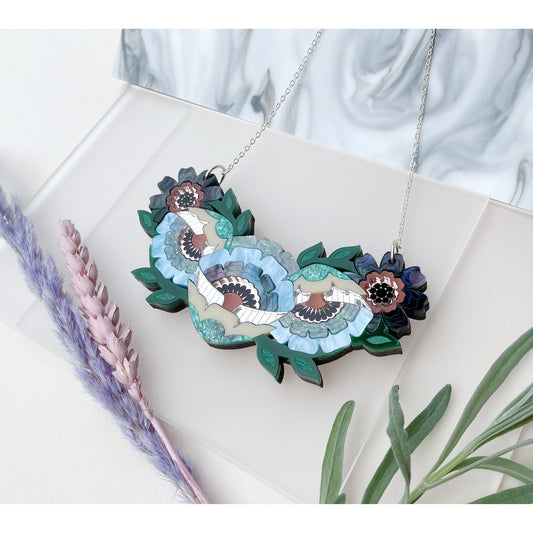 Isobel Floral Bib Necklace in Cornflower