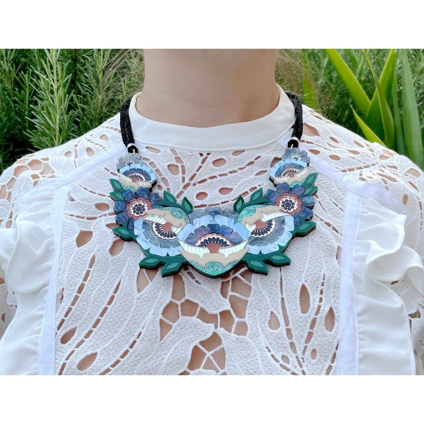 Isobel Floral Statement Necklace in Cornflower
