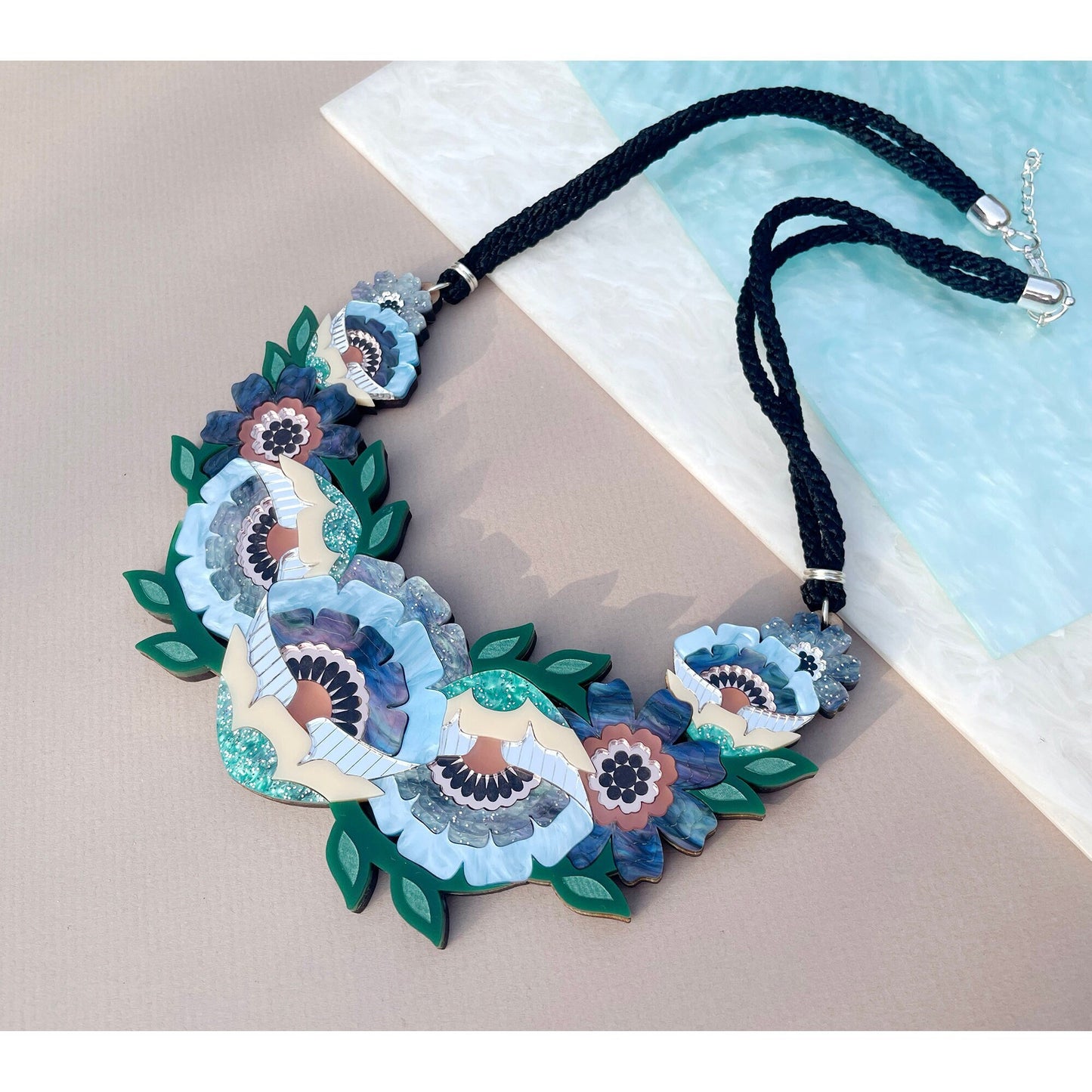 Isobel Floral Statement Necklace in Cornflower