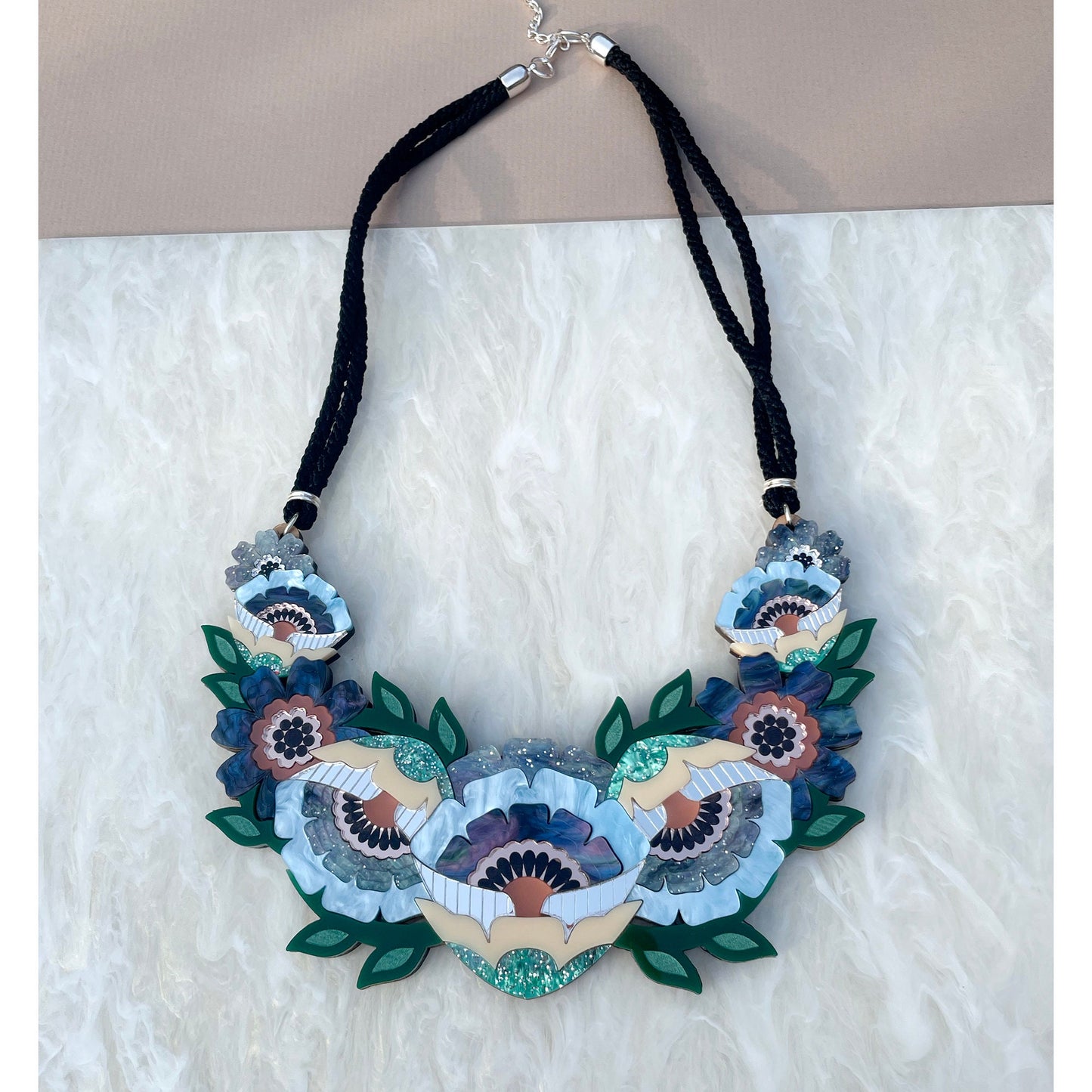 Isobel Floral Statement Necklace in Cornflower