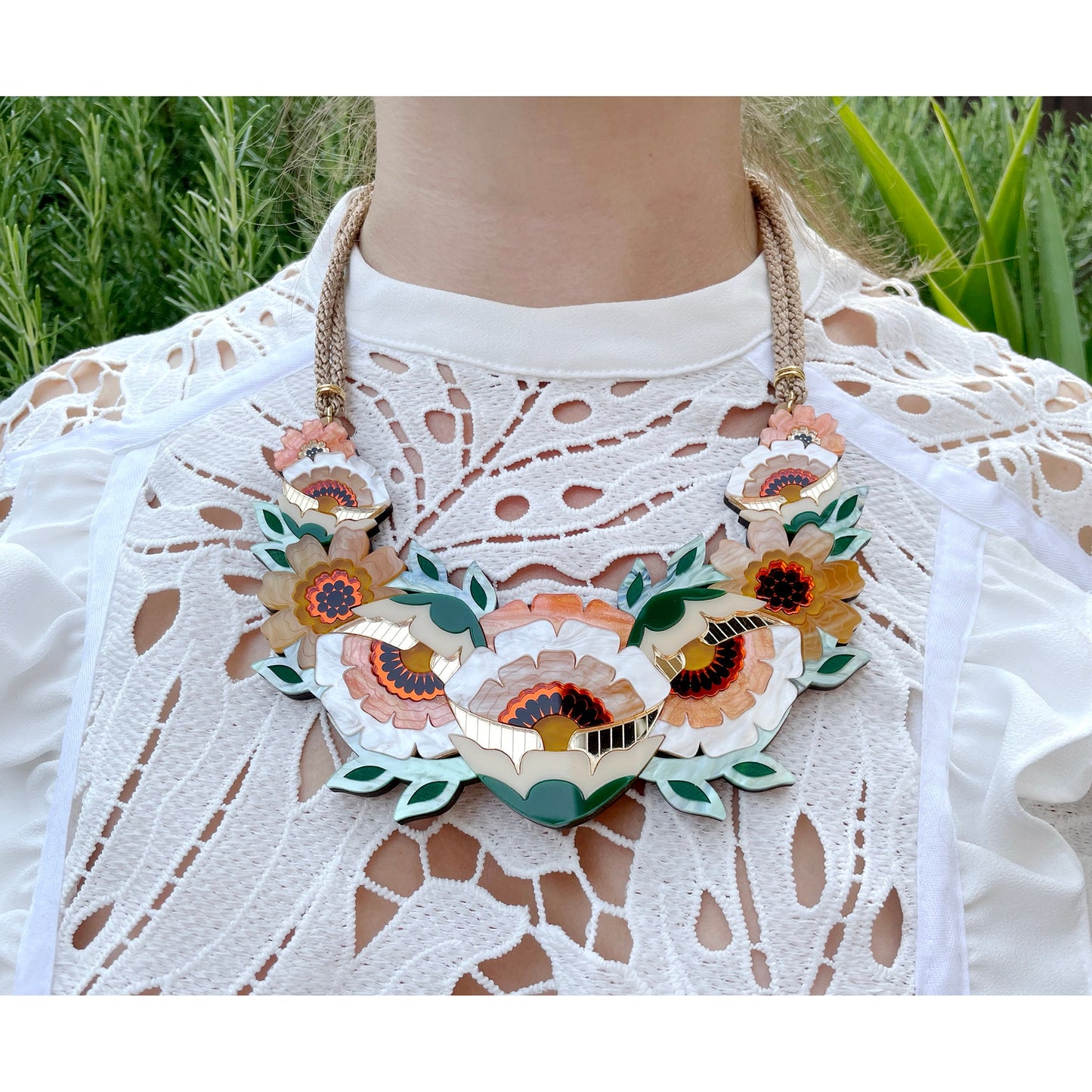 Isobel Floral Statement Necklace in Caramel