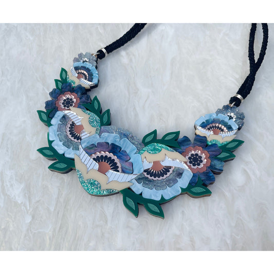 Isobel Floral Statement Necklace in Cornflower
