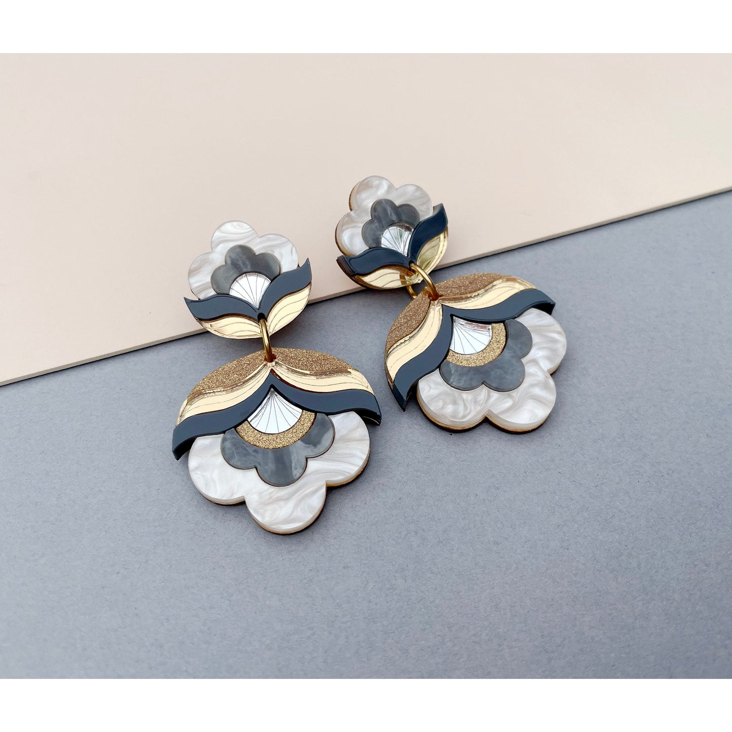 Anna Floral Statement Earrings in Metallic