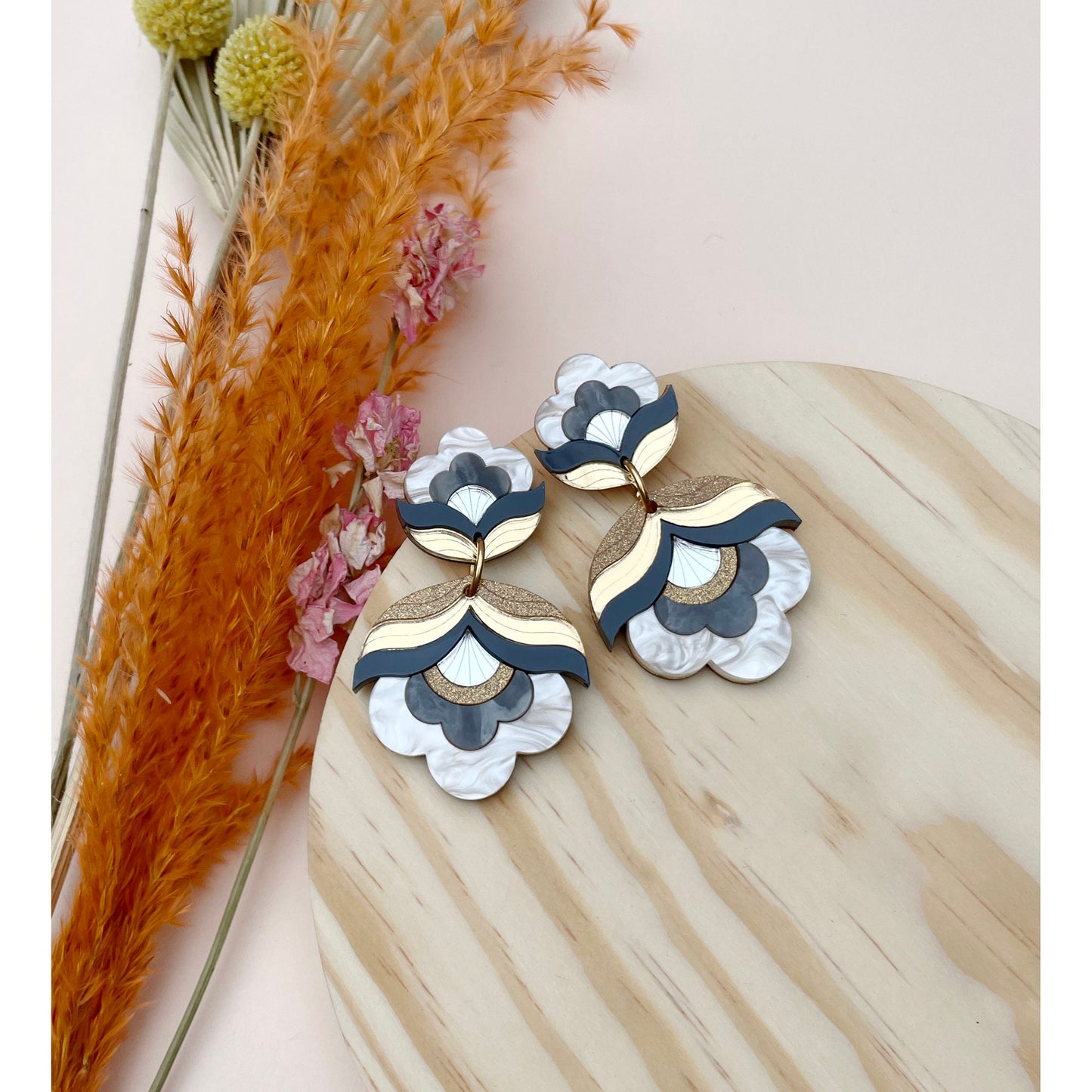 Anna Floral Statement Earrings in Metallic