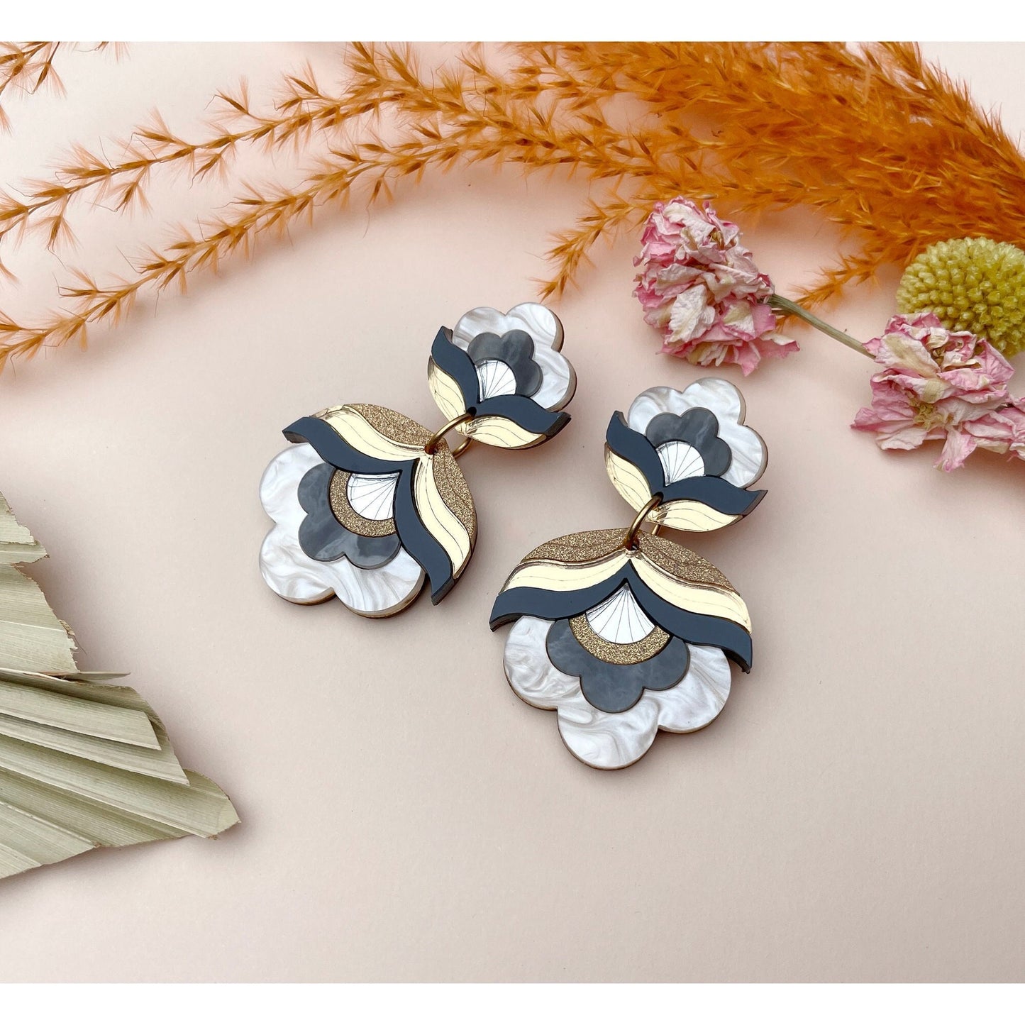 Anna Floral Statement Earrings in Metallic