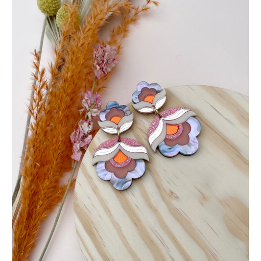 Anna Floral Statement Earrings in Pink Sky