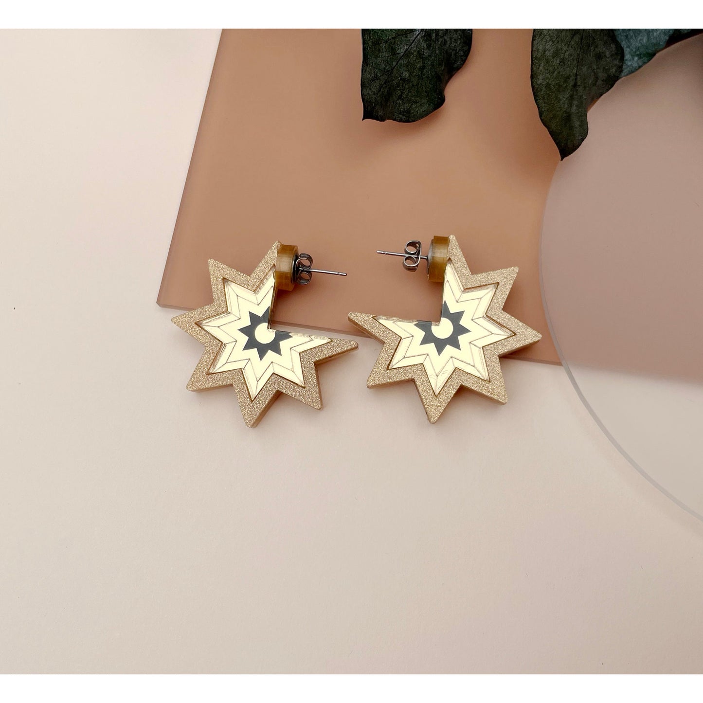 Star Stud Hoop Earrings - Gold