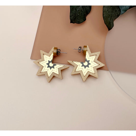 Star Stud Hoop Earrings - Gold