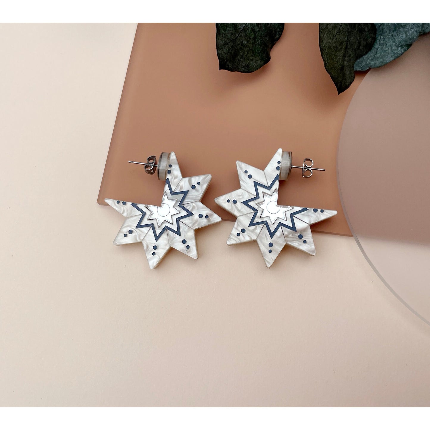 Star Stud Hoop Earrings - Silver