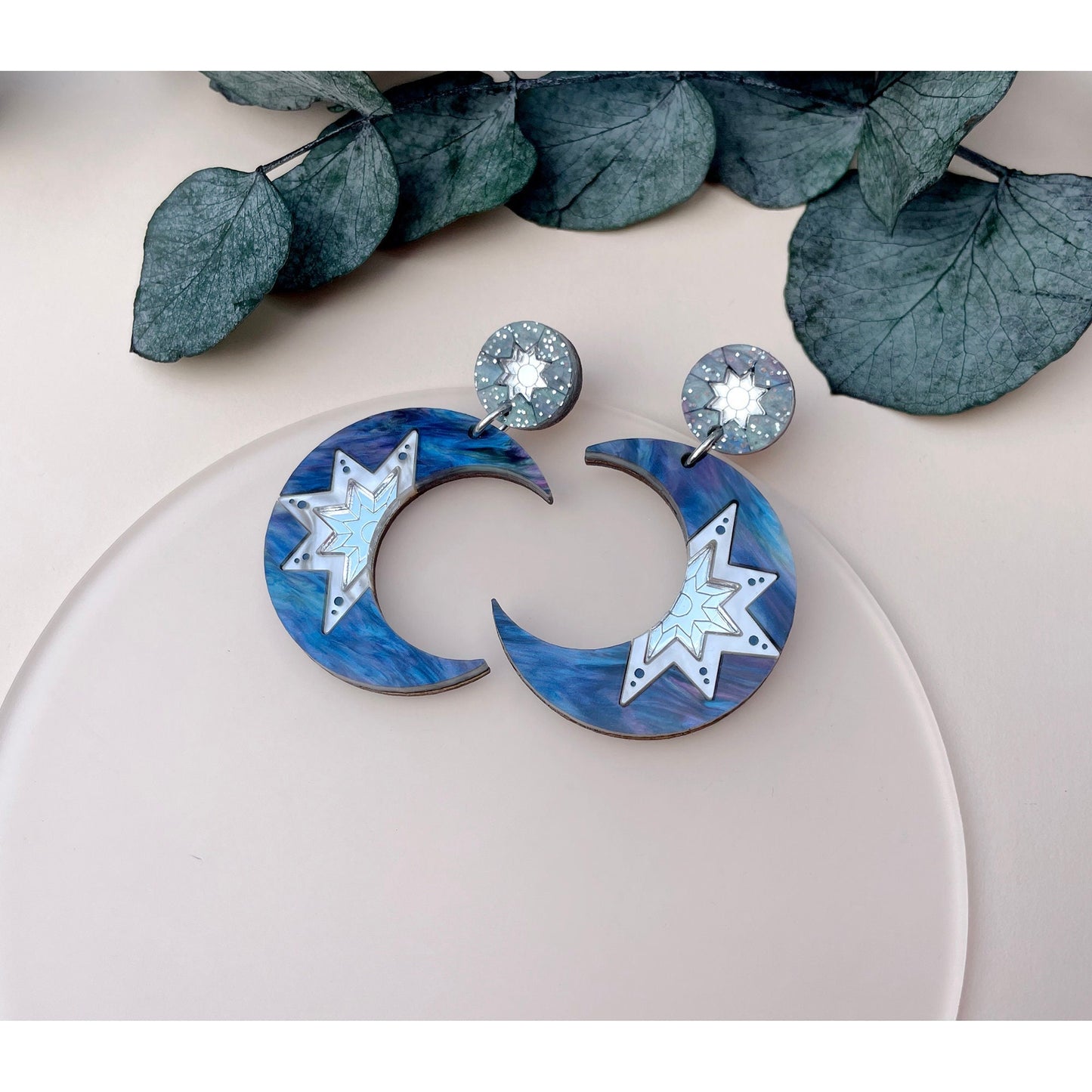 Crescent Moon Statement Drop Earrings - Midnight