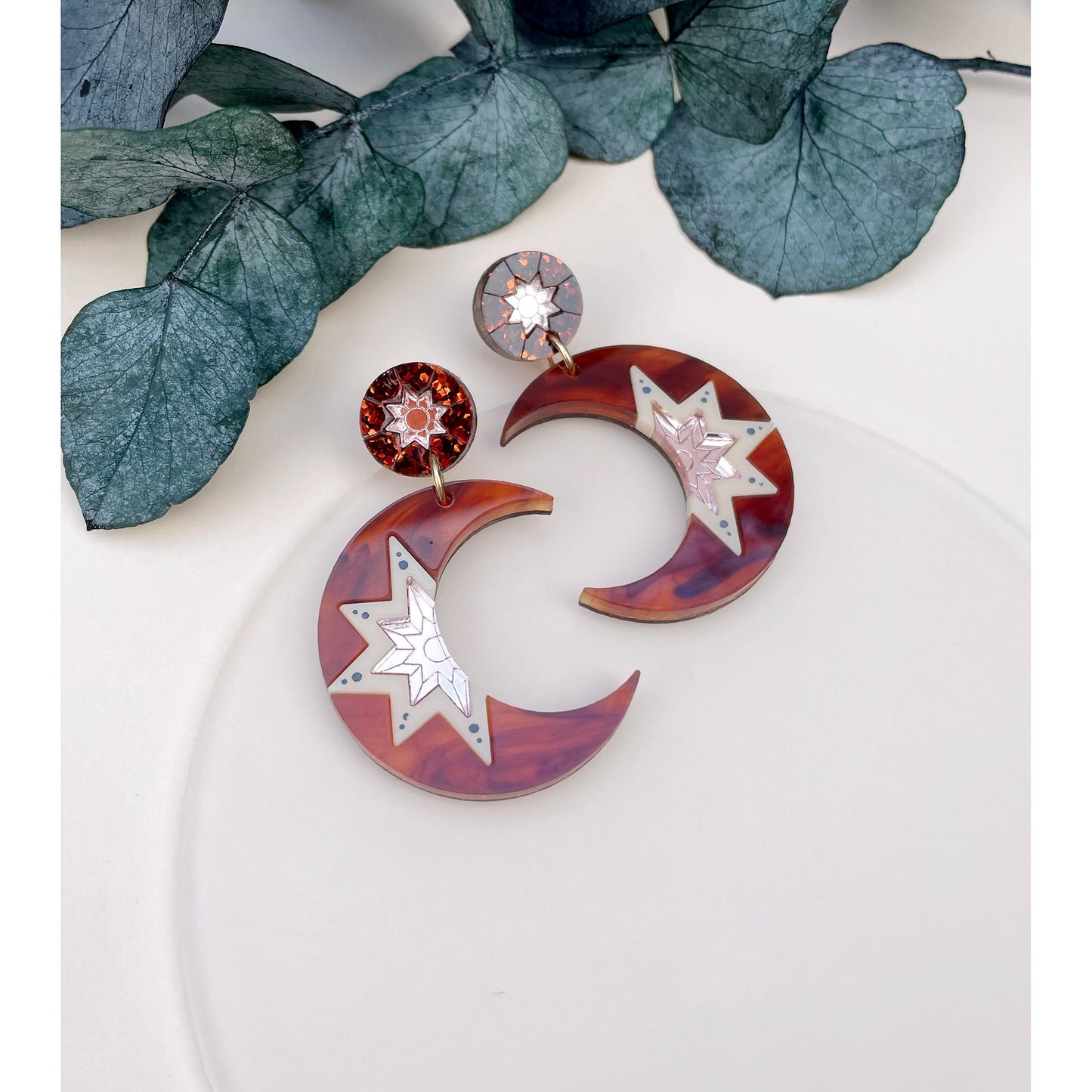 Crescent Moon Statement Drop Earrings - Tortoiseshell
