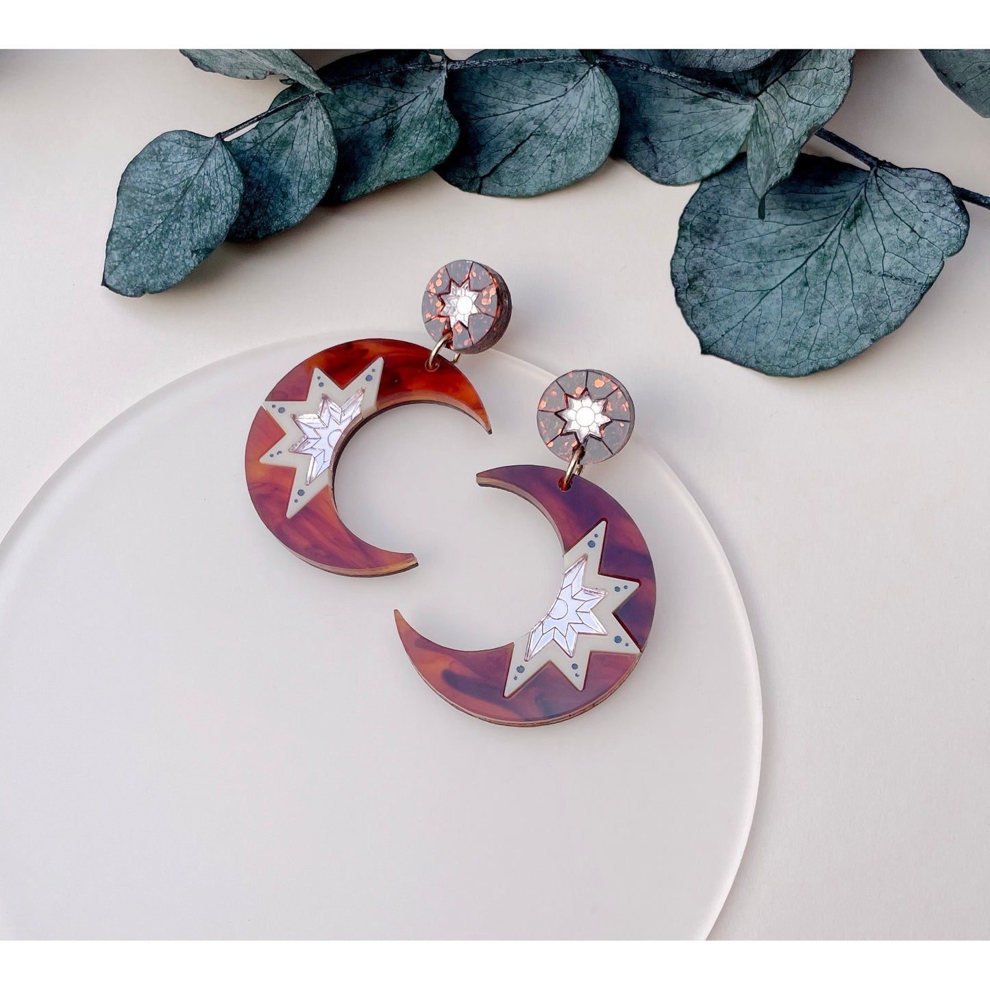 Crescent Moon Statement Drop Earrings - Tortoiseshell