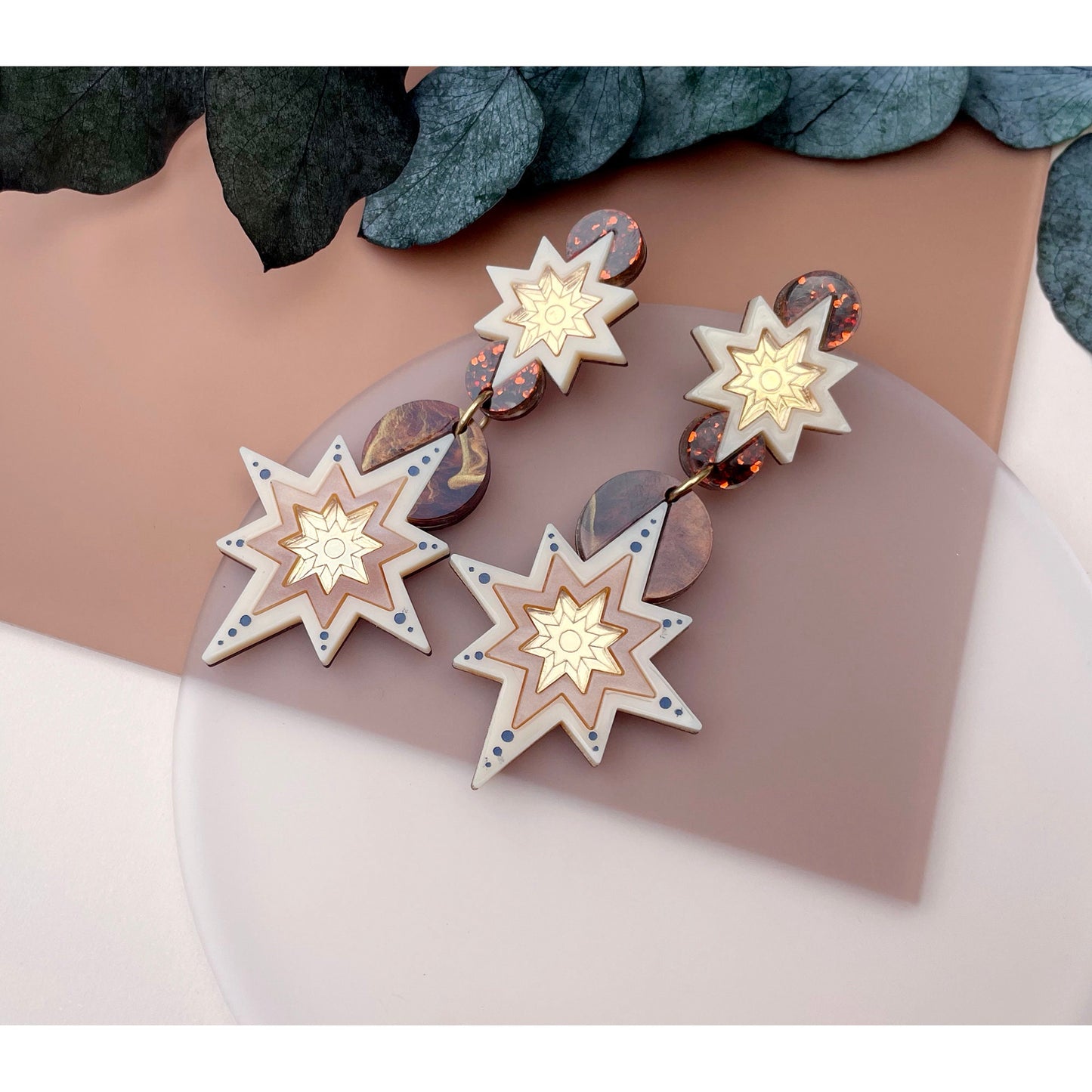 Star Deco Statement Drop Earrings - Gold
