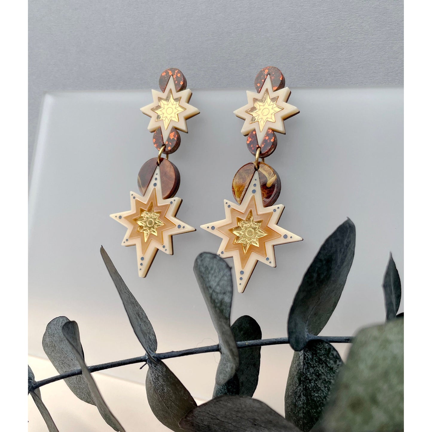 Star Deco Statement Drop Earrings - Gold