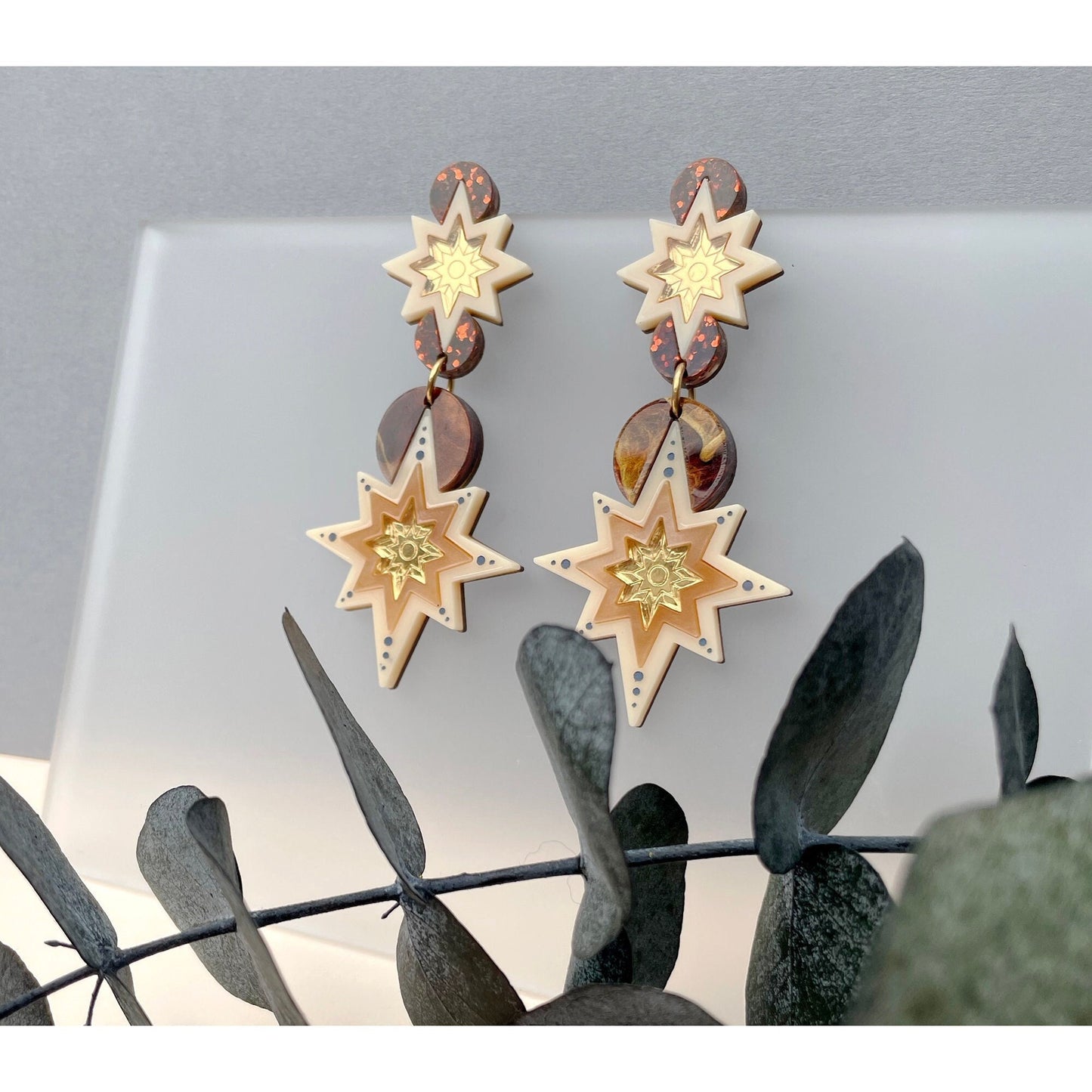 Star Deco Statement Drop Earrings - Gold
