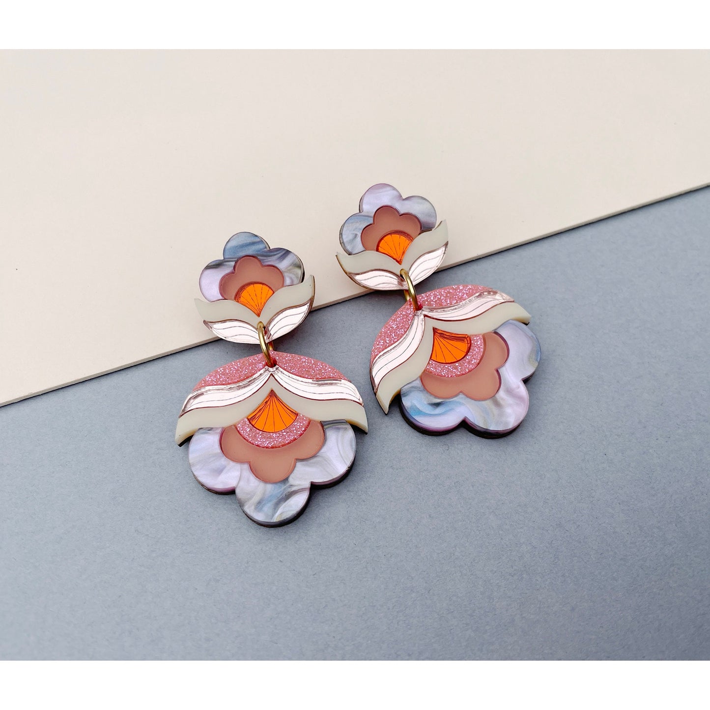 Anna Floral Statement Earrings in Pink Sky