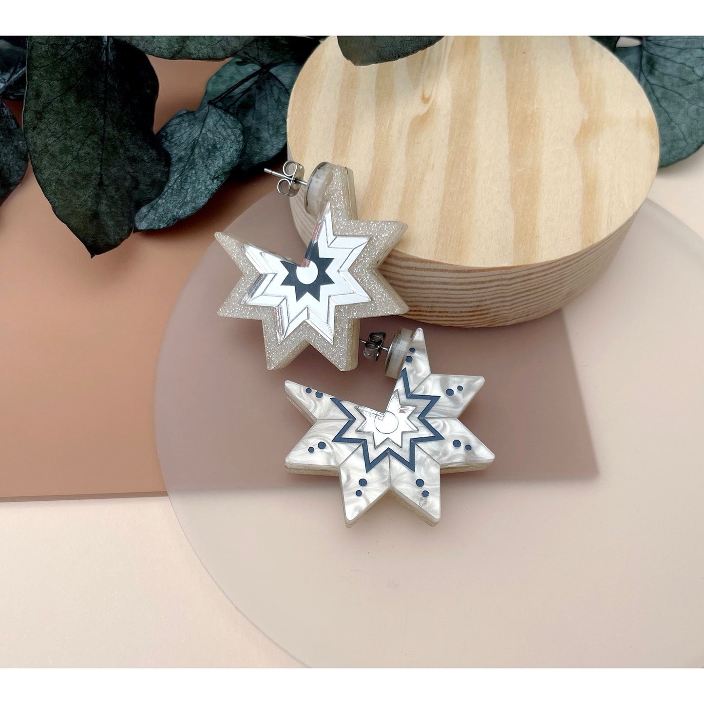 Star Stud Hoop Earrings - Silver