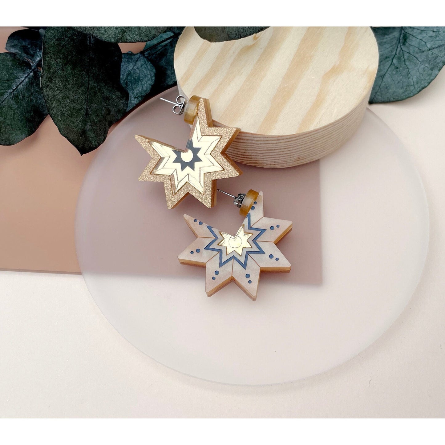 Star Stud Hoop Earrings - Gold