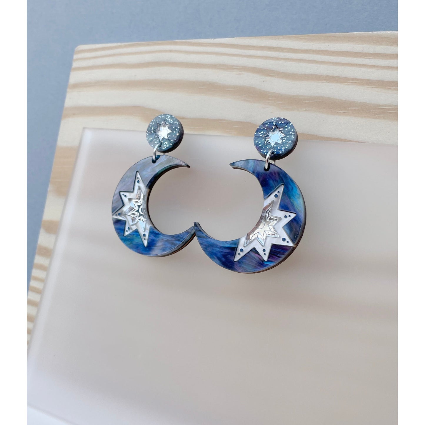 Crescent Moon Statement Drop Earrings - Midnight