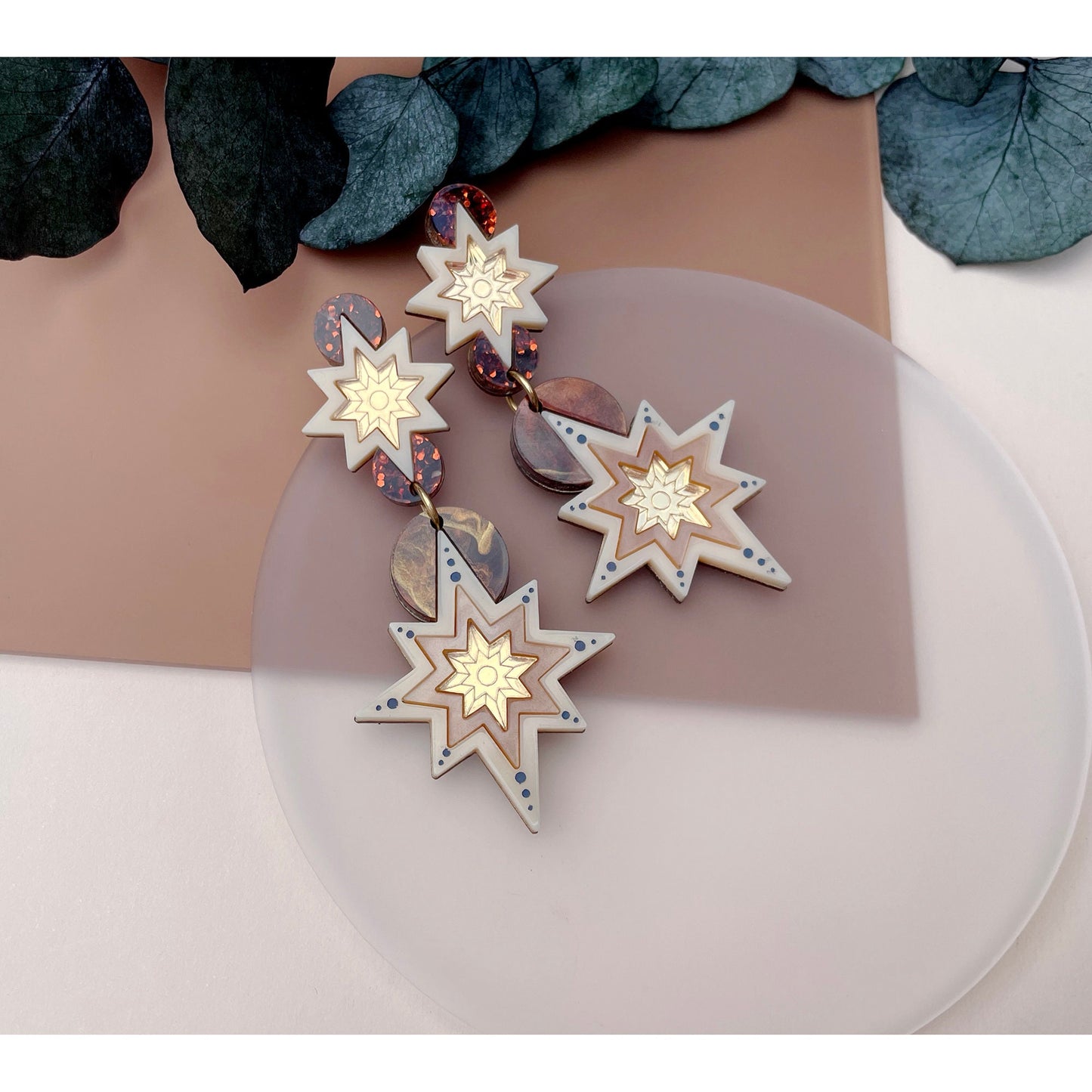 Star Deco Statement Drop Earrings - Gold