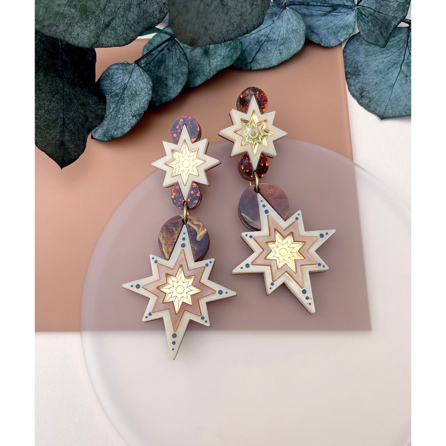 Star Deco Statement Drop Earrings - Gold
