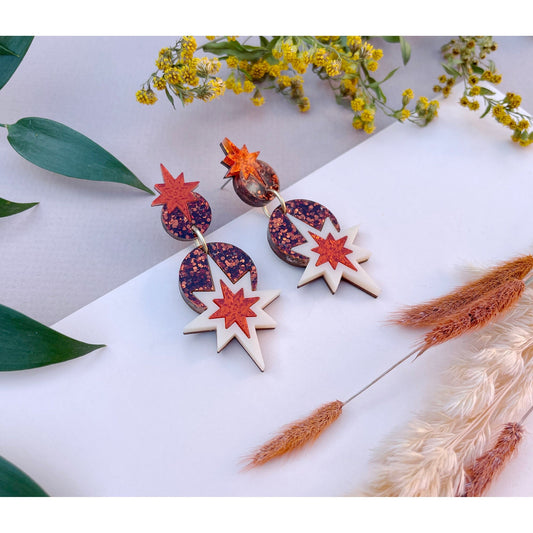 Star Deco Drop Earrings in Copper Glitter