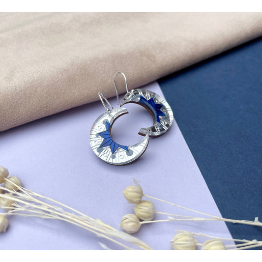 Aurora Crescent Moon Colourful Drop Earrings in Silver