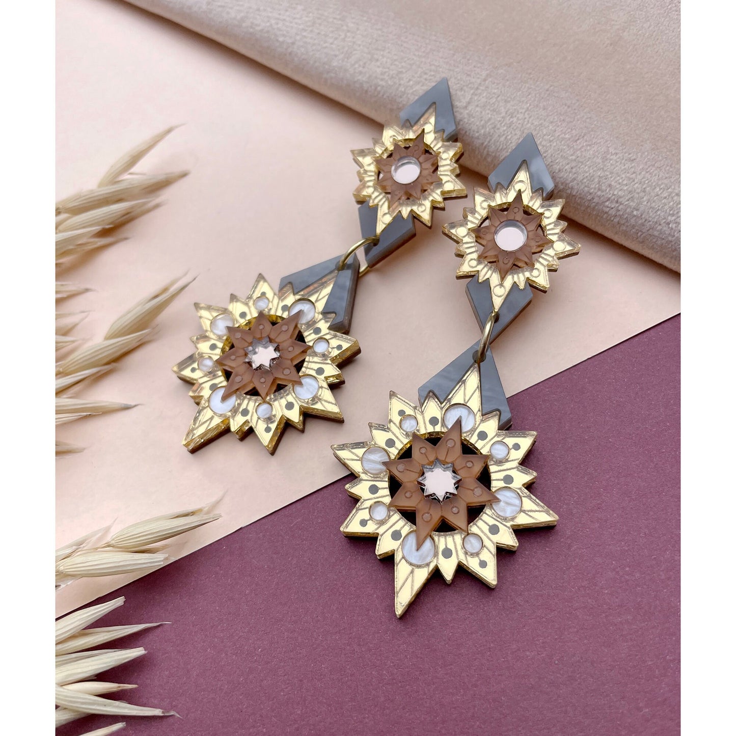 Aurora Star Statement Earrings in Gold and Bronze